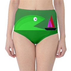 Green Monster Fish High-waist Bikini Bottoms by Valentinaart