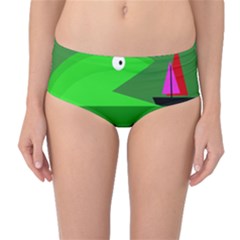 Green Monster Fish Mid-waist Bikini Bottoms by Valentinaart