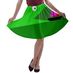 Green Monster Fish A-line Skater Skirt