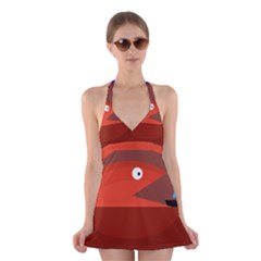 Red Monster Fish Halter Swimsuit Dress by Valentinaart