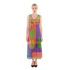 Colorful geometrical design Sleeveless Maxi Dress