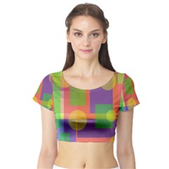 Colorful Geometrical Design Short Sleeve Crop Top (tight Fit) by Valentinaart