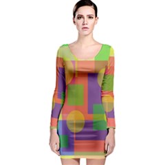 Colorful geometrical design Long Sleeve Bodycon Dress