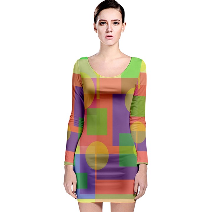 Colorful geometrical design Long Sleeve Bodycon Dress