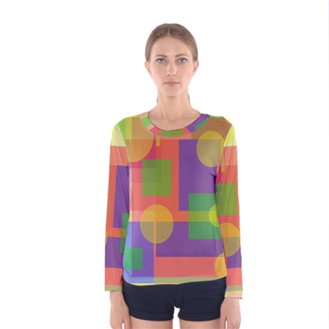 Colorful Geometrical Design Women s Long Sleeve Tee by Valentinaart