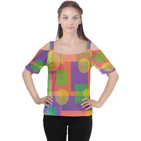 Colorful Geometrical Design Women s Cutout Shoulder Tee by Valentinaart