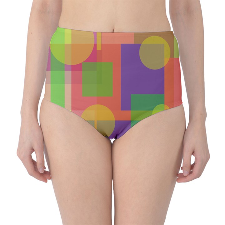 Colorful geometrical design High-Waist Bikini Bottoms