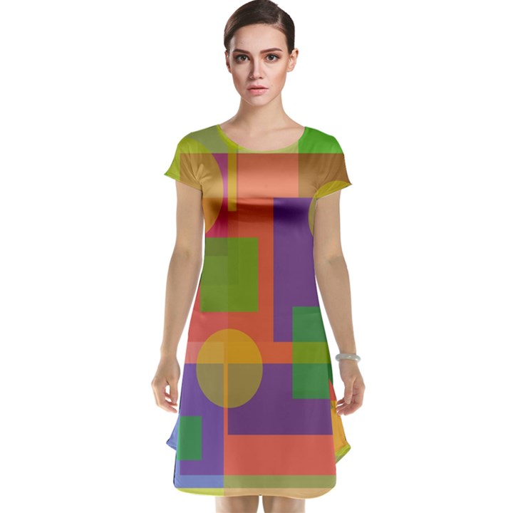 Colorful geometrical design Cap Sleeve Nightdress