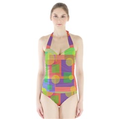 Colorful Geometrical Design Halter Swimsuit by Valentinaart