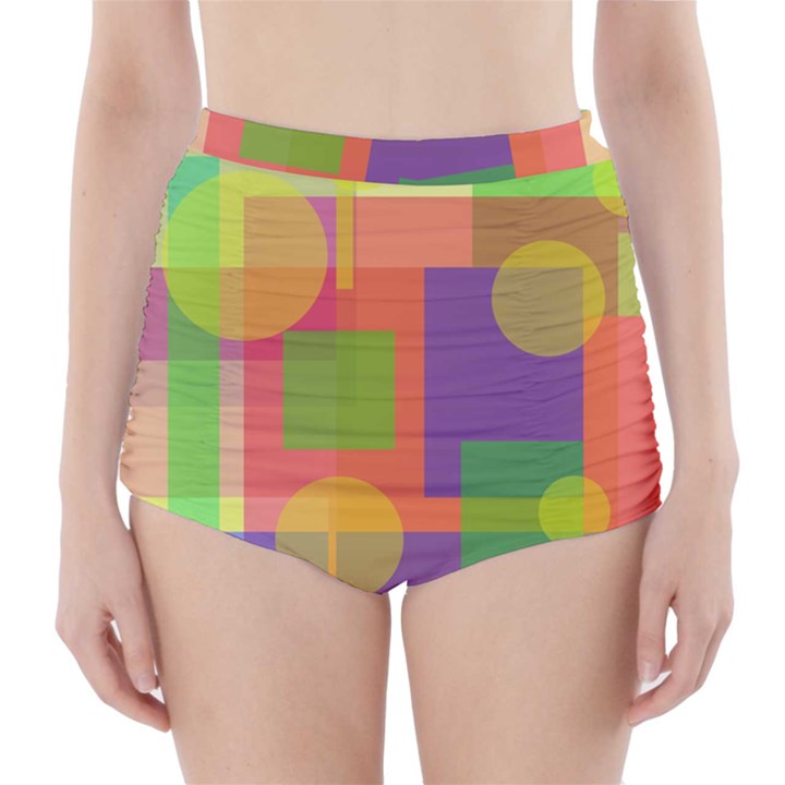 Colorful geometrical design High-Waisted Bikini Bottoms