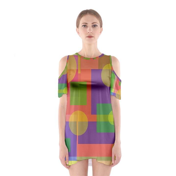 Colorful geometrical design Cutout Shoulder Dress