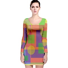 Colorful geometrical design Long Sleeve Velvet Bodycon Dress