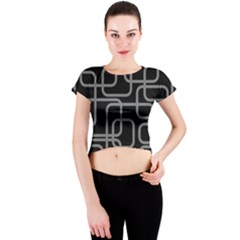 Black And Gray Decorative Design Crew Neck Crop Top