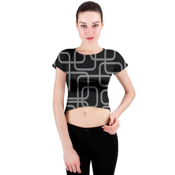 Black and gray decorative design Crew Neck Crop Top