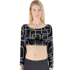 Black And Gray Decorative Design Long Sleeve Crop Top