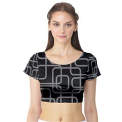 Black And Gray Decorative Design Short Sleeve Crop Top (tight Fit)