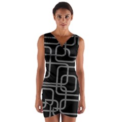 Black And Gray Decorative Design Wrap Front Bodycon Dress