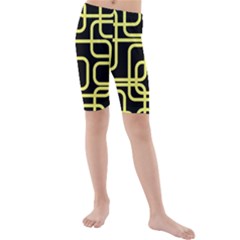 Yellow And Black Decorative Design Kid s Mid Length Swim Shorts