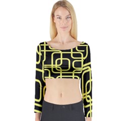 Yellow And Black Decorative Design Long Sleeve Crop Top