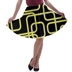 Yellow And Black Decorative Design A-line Skater Skirt by Valentinaart