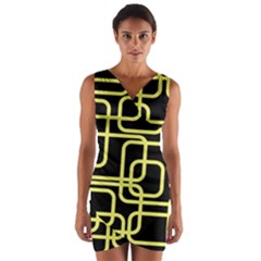 Yellow And Black Decorative Design Wrap Front Bodycon Dress by Valentinaart