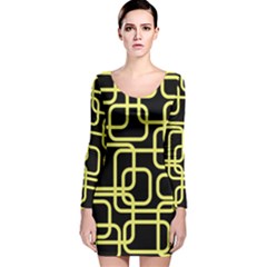 Yellow And Black Decorative Design Long Sleeve Velvet Bodycon Dress by Valentinaart