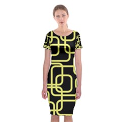 Yellow And Black Decorative Design Classic Short Sleeve Midi Dress by Valentinaart