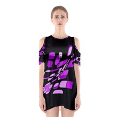 Purple Decorative Abstraction Cutout Shoulder Dress