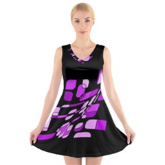 Purple Decorative Abstraction V-neck Sleeveless Skater Dress