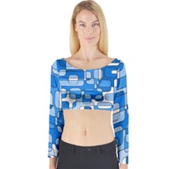 Blue Decorative Abstraction Long Sleeve Crop Top by Valentinaart