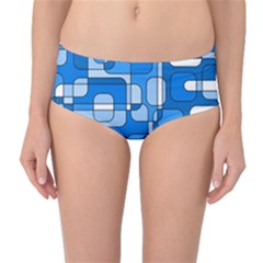 Blue Decorative Abstraction Mid-waist Bikini Bottoms