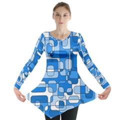 Blue Decorative Abstraction Long Sleeve Tunic 