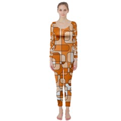 Orange Decorative Abstraction Long Sleeve Catsuit