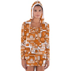 Orange Decorative Abstraction Women s Long Sleeve Hooded T-shirt