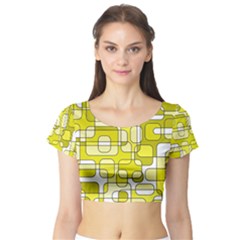 Yellow Decorative Abstraction Short Sleeve Crop Top (tight Fit)