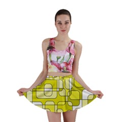 Yellow Decorative Abstraction Mini Skirt