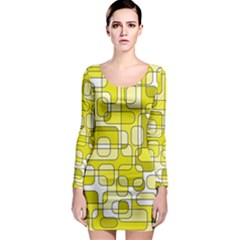 Yellow Decorative Abstraction Long Sleeve Bodycon Dress by Valentinaart