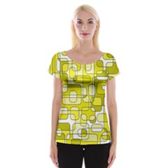 Yellow Decorative Abstraction Women s Cap Sleeve Top