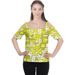 Yellow Decorative Abstraction Women s Cutout Shoulder Tee