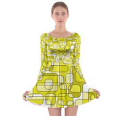 Yellow Decorative Abstraction Long Sleeve Skater Dress by Valentinaart