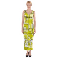 Yellow Decorative Abstraction Fitted Maxi Dress by Valentinaart