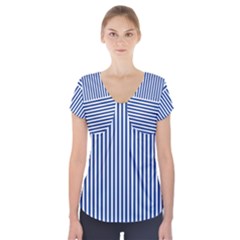 Nautical Striped Short Sleeve Front Detail Top