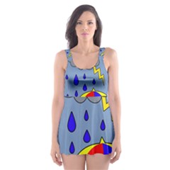 Rainy Day Skater Dress Swimsuit by Valentinaart