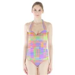 Pastel Decorative Design Halter Swimsuit