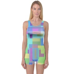 Pastel Geometrical Desing One Piece Boyleg Swimsuit by Valentinaart