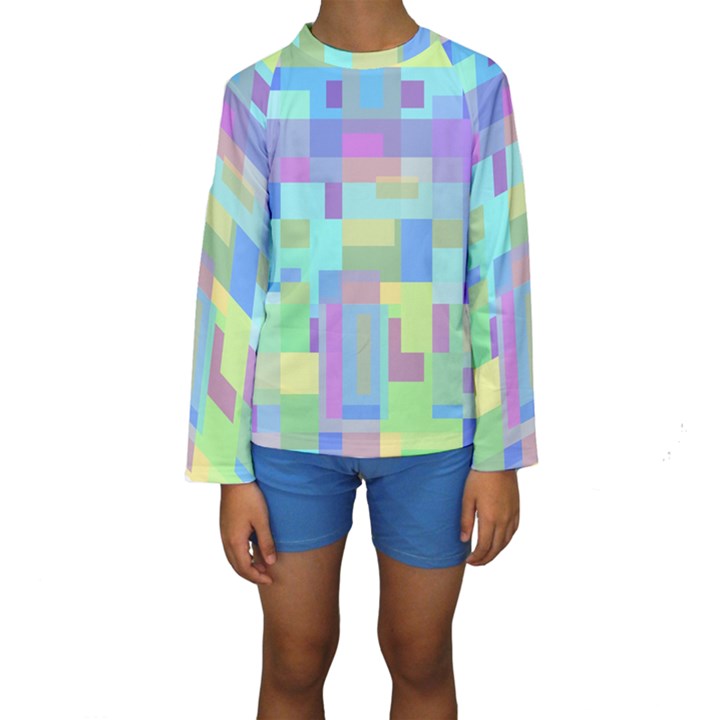 Pastel geometrical desing Kid s Long Sleeve Swimwear