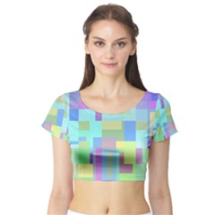 Pastel Geometrical Desing Short Sleeve Crop Top (tight Fit) by Valentinaart