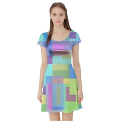 Pastel Geometrical Desing Short Sleeve Skater Dress by Valentinaart