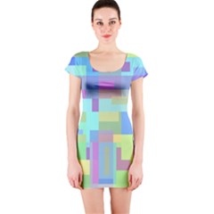 Pastel Geometrical Desing Short Sleeve Bodycon Dress by Valentinaart