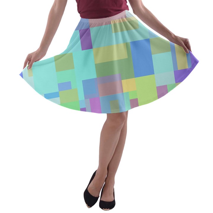 Pastel geometrical desing A-line Skater Skirt